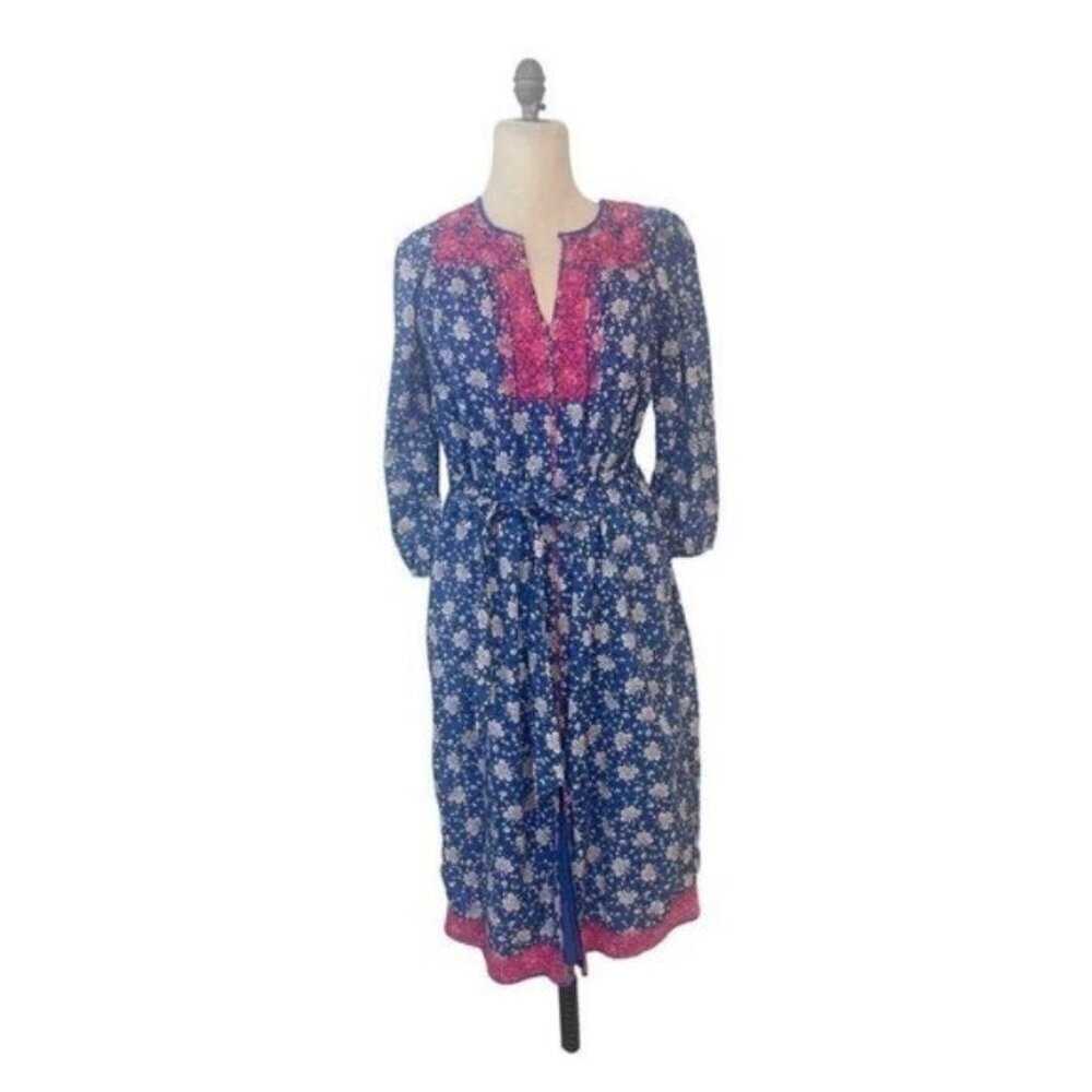 J. Crew Cerulean Block-Print Tulum Midi Dress missing Pom poms XXS - Picture 3 of 7